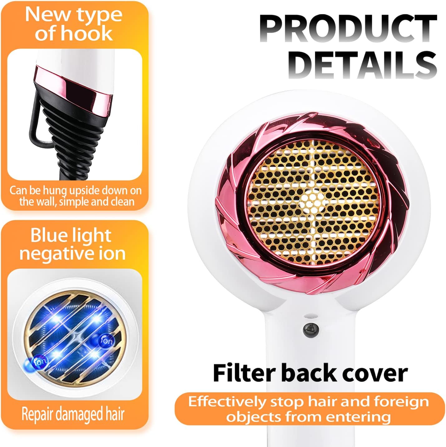 【Smart Display】 2000 Ionic Professional Hair Dryer High Powerful AC Motor Fast Drying Blow Dryer for 4c Thick Hair with Diffuser Attachment Comb and Brush Handheld Light Weight for Women (Black)