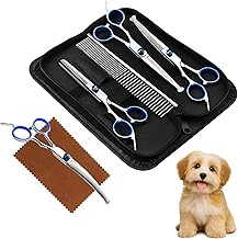 5 in 1 Place for Dog Grooming Scissors, Thinning Scissors, Curved Scissors, Straight Scissors, Comb, Safety Round Tips Scissors Dogs Hair Cutting for Pet Grooming DIY