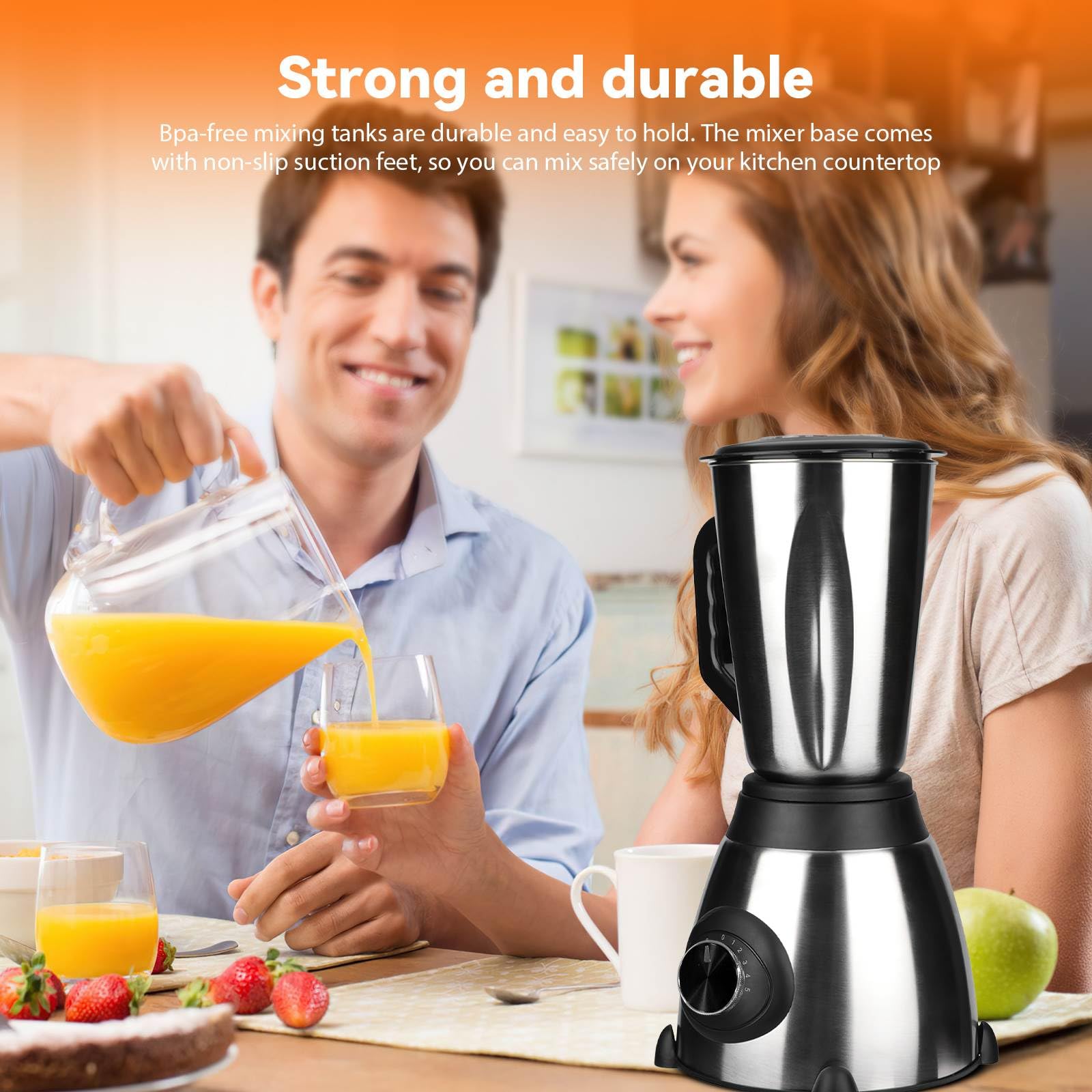Batidora de 1,5 l, cuenco de jugo de acero inoxidable 1000 W, licuadora para batidora, jugo de frutas y verduras, licuadora portátil para deportes, viajes y hogar (Negro)