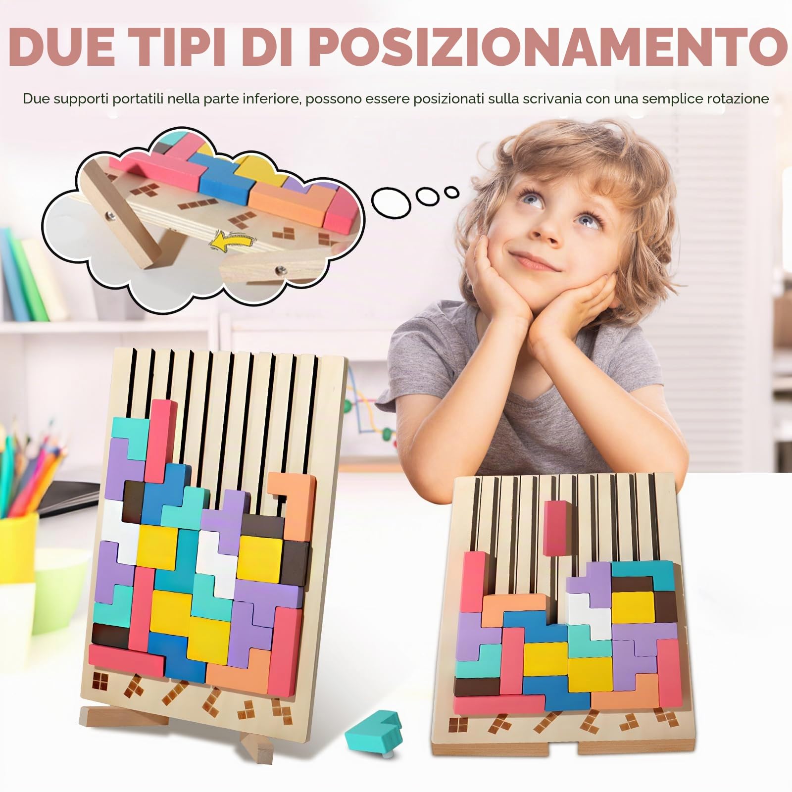 Tetris Gioco per Bambini con Borsa,Puzzle di Legno Tetris Giocattolo Montessori,Cervello Giocattoli, Intelligenza Jigsaw Rompicapo, Regali Educativi per Bambini