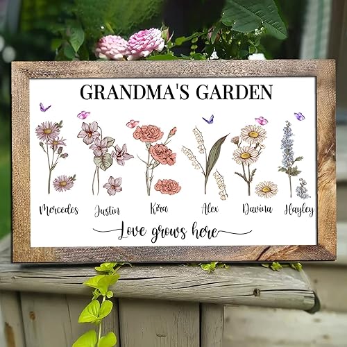 Miniatura 24 de Letrero personalizado para jardín de mamá con nombres de nietos y flor de nacimiento para regalo del Día de la Madre, regalos para abuela, letrero