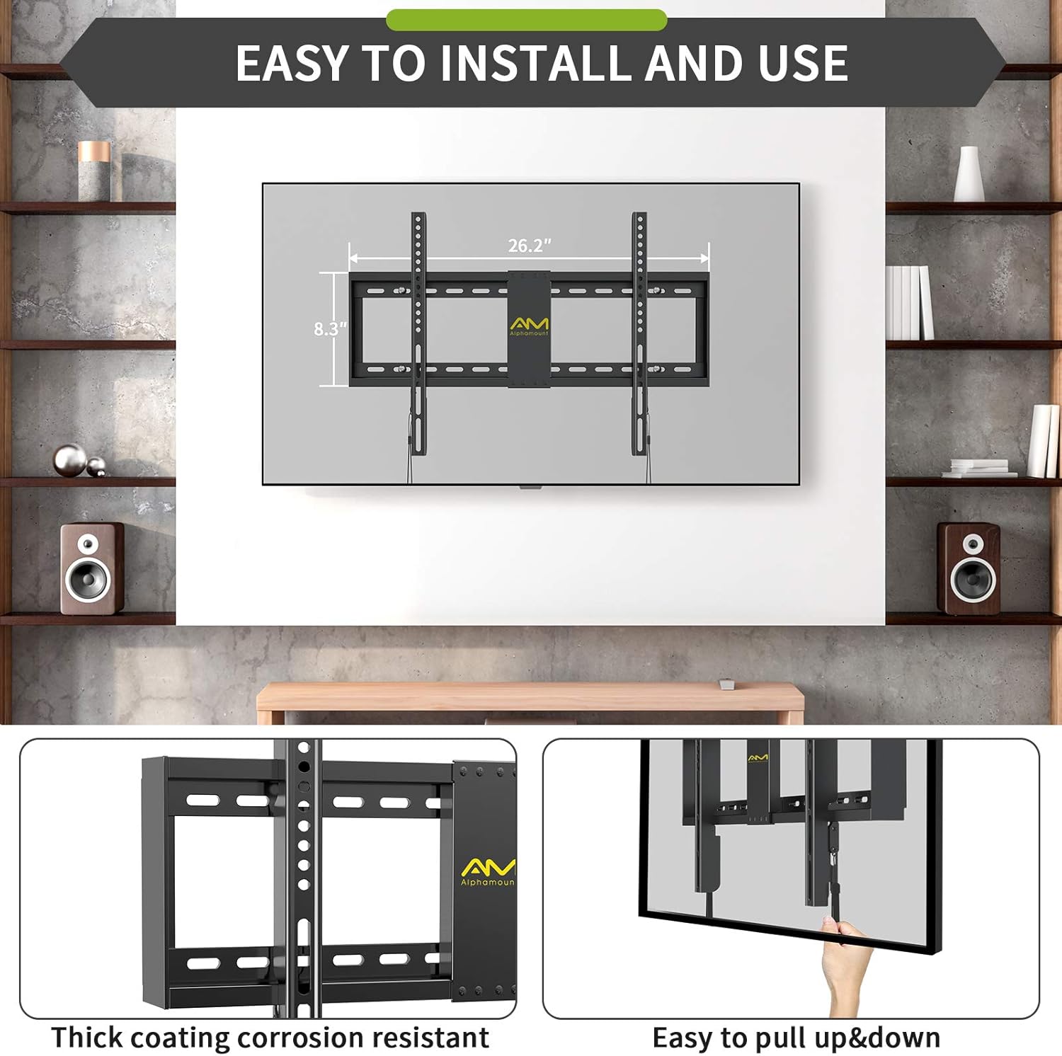 Fixed TV Wall Mount Bracket for 32-82 Inch Flat Screen TV, Flush TV Mount Low Profile for TV 132 LBS, VESA 600x400mm, Fit 16"/18"/24" Stud, Slim TV Mount Space Saving for LED OLED LCD : Electronics