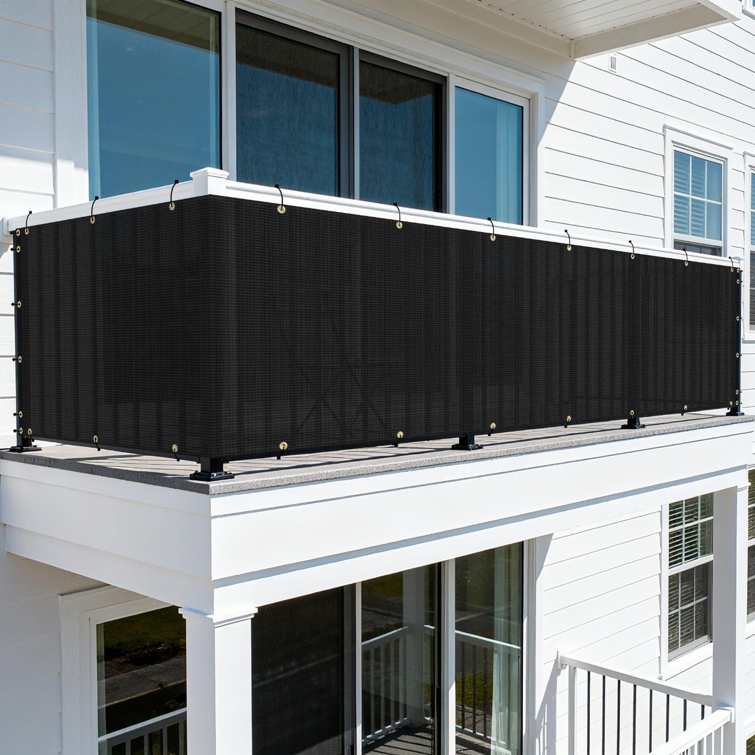 3'x50' Black Balcony Privacy Screen Fence Outdoor Patio Mesh Shade Net Cover, UV Protection Shade Cloth Temporary Fencing for Apartment Railing Porch Deck