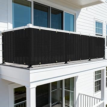 3x50 Black Balcony Privacy Screen Fence Outdoor Patio Mesh Shade Net Cover, UV Protection Shade Cloth Temporary Fencing for Apartment Railing Porch Deck