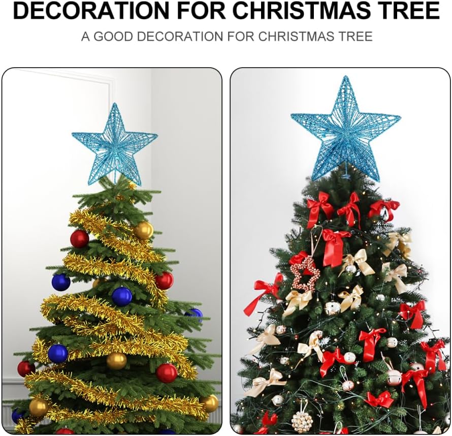 Christmas Tree Topper Star - Metal Christmas Treetop Hallow Wire Star Topper - Glittering Xmas Tree Decoration Ornaments for Xmas Home Decoration (6 inches, Blue) image 5
