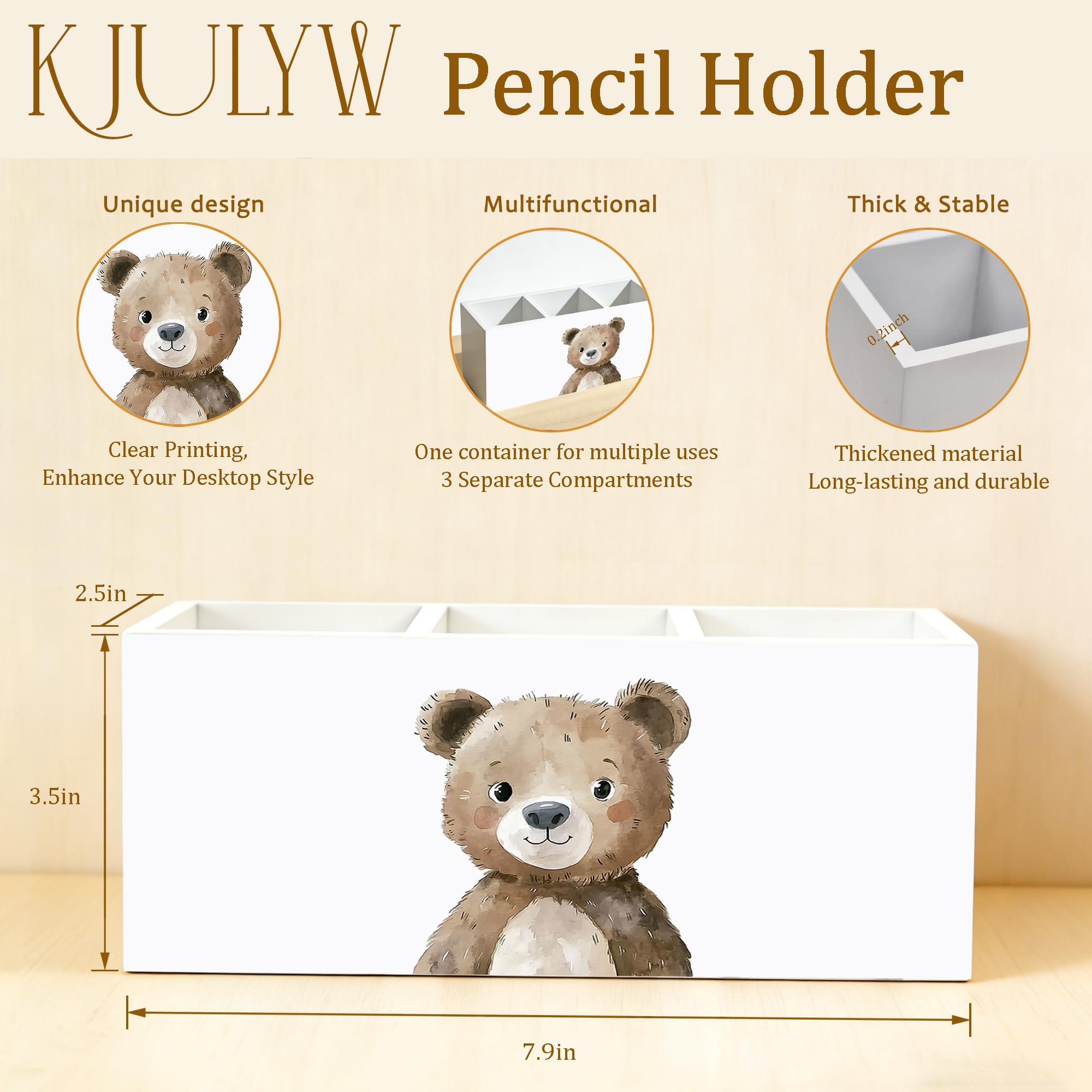 Brauner Bär-Stifthalter für Schreibtisch, Bärenliebhaber, Geschenke, niedliche Waldtier-Holzbox, Stiftehalter, Organizer für Kinderzimmer, Zuhause, Büro, Schreibtischzubehör
