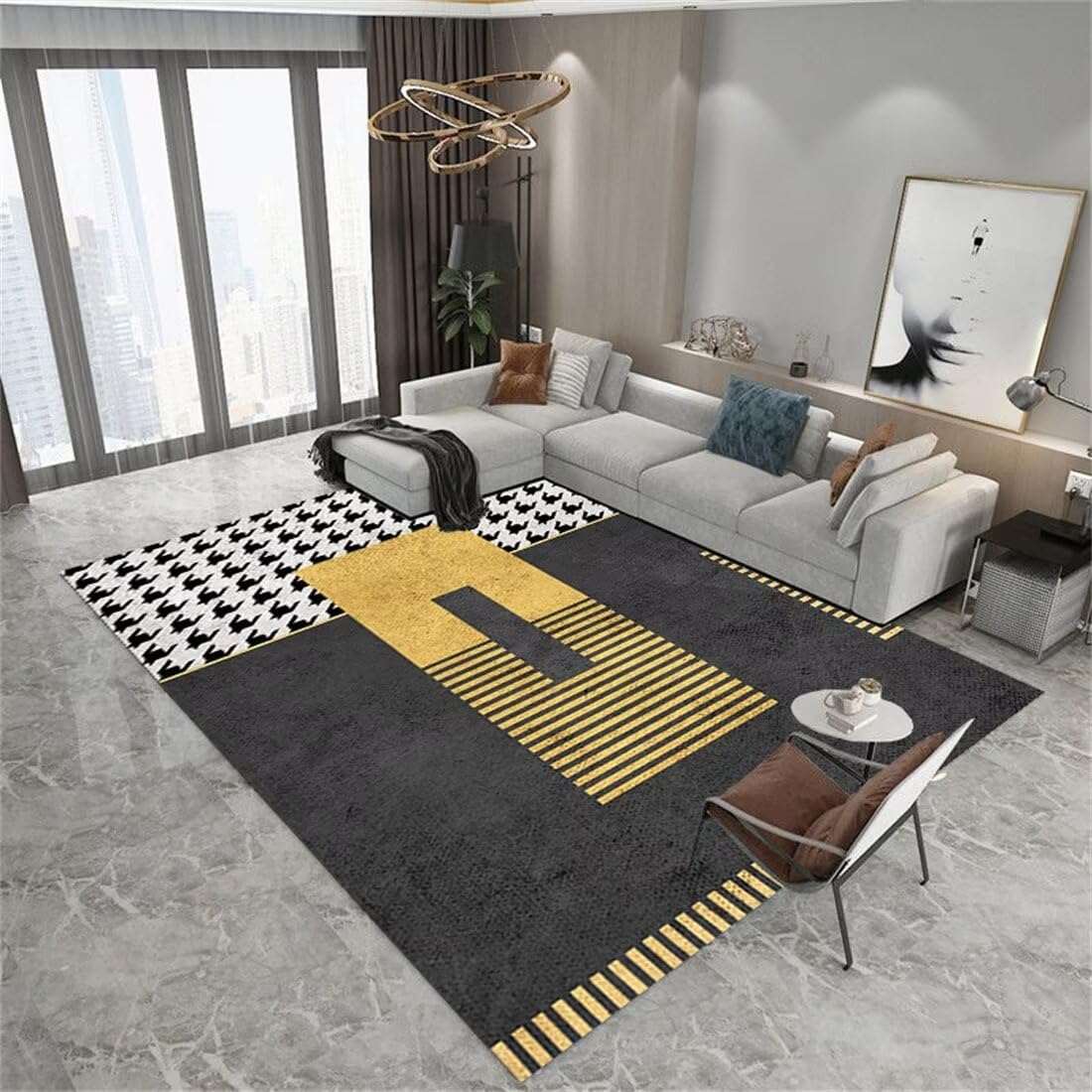 Tapis descente de lit chambre adulte et salon au design géométrique pour intérieur moderne