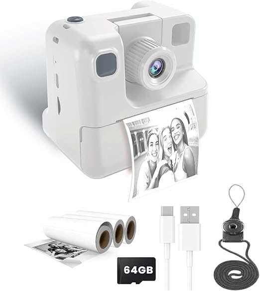 Gabba Goods Insta Print Thermal Printing Camera, Instant, Kids Digital Camera, White