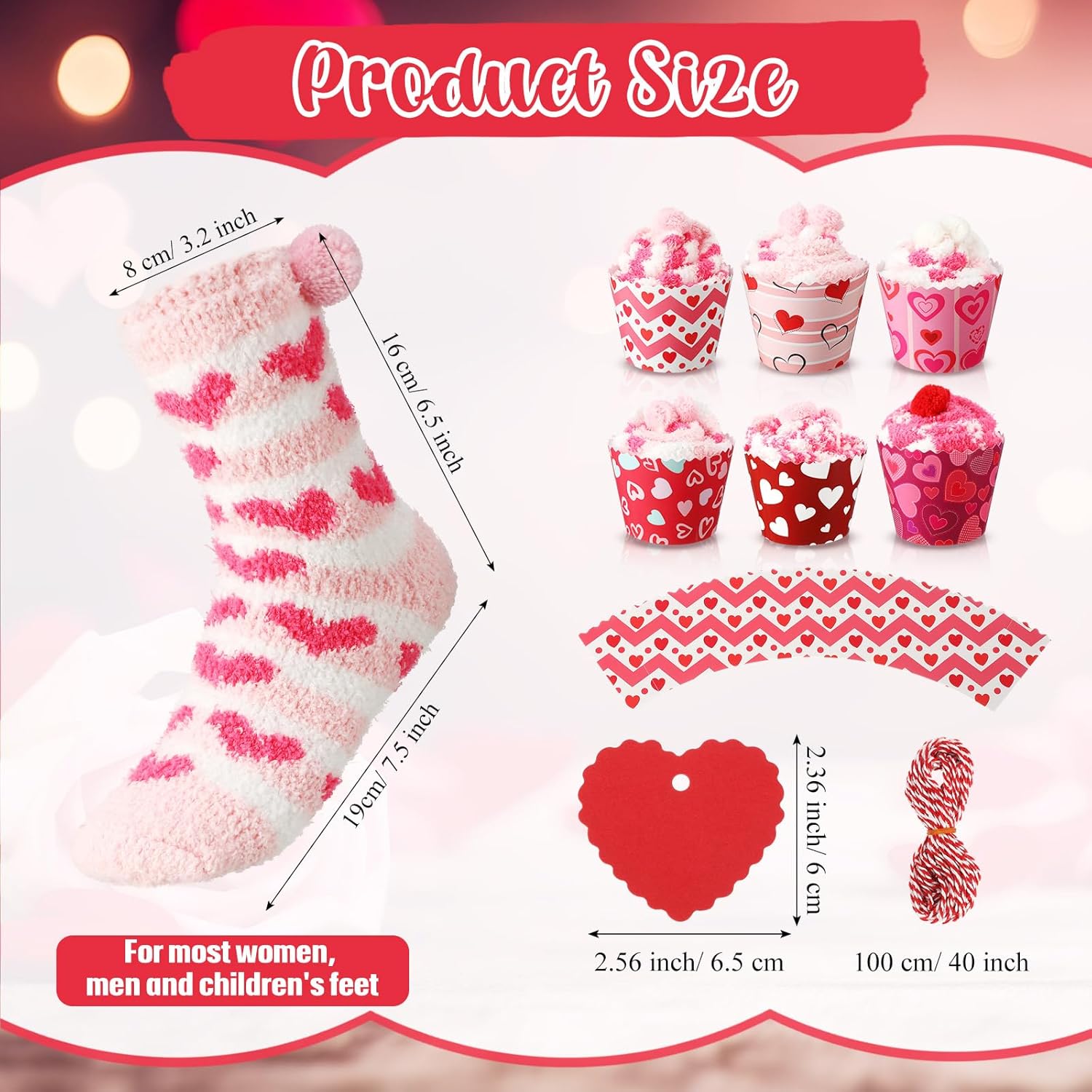 6 Pairs Valentine's Day Cupcake Socks Fuzzy Sock with Cupcake Card DIY Gift Slipper Stockings for Winter Women Men - Image 3