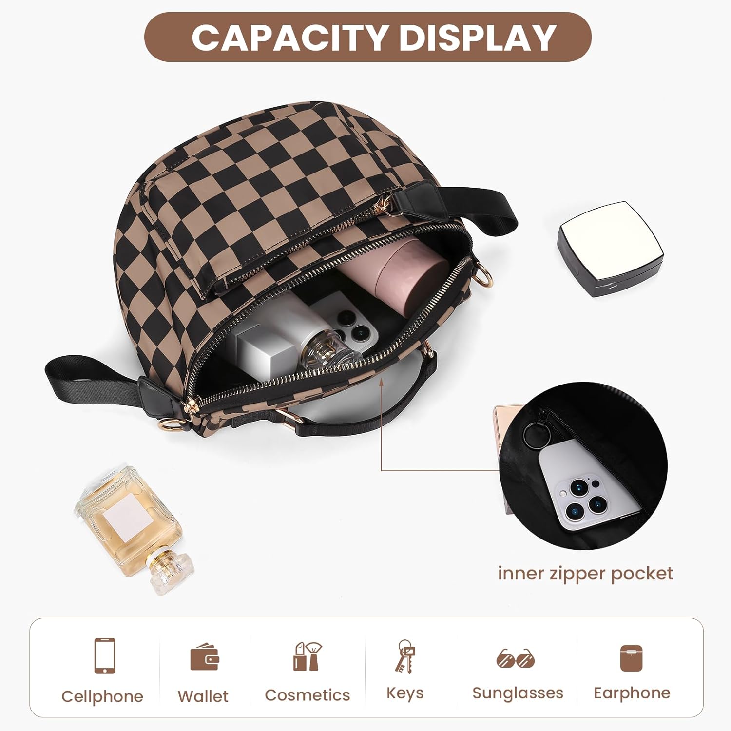 Checkered Bum Bag - Cross Body Bum Bag for Woman Checkered Fanny Pack Large Checker Belt Purse (A02 Khaki) - Image 6