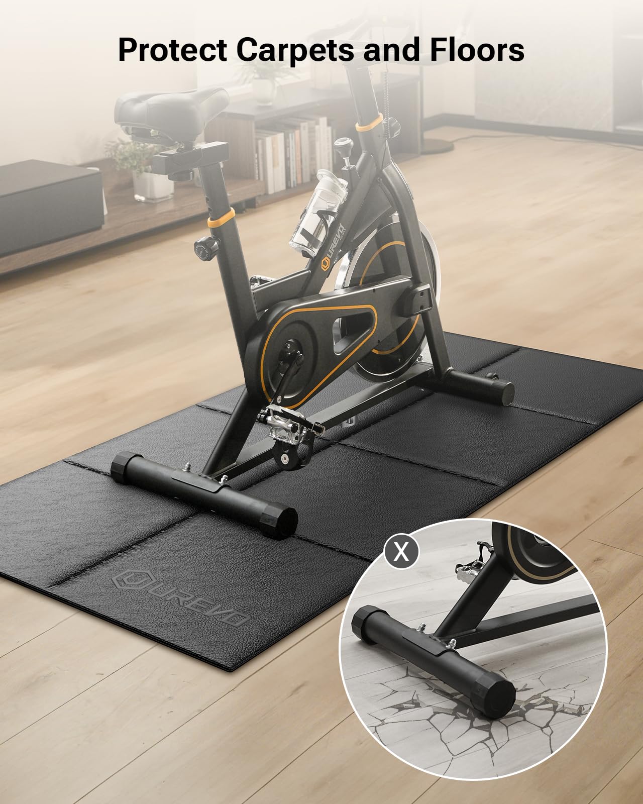 UREVO Tapis de Tapis de Course Anti-Bruit 66*160CM,Tapis Yoga épaisseur 6MM, Antidérapant, Résistant aux Chocs et à l'usure,Tapis Sport pour Tapis Marche, Rameur, Vélo d'appartement, Banc de Fitness