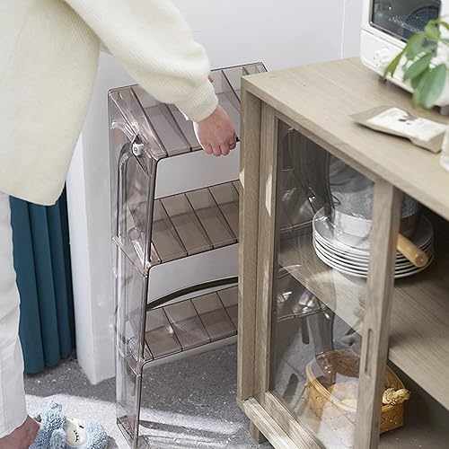 Miniatura 5 de Taburete de escalera de 3 escalones, escalera transparente, multifuncional, plegable, acrílico, taburete multicolor, escalera plegable para el hogar