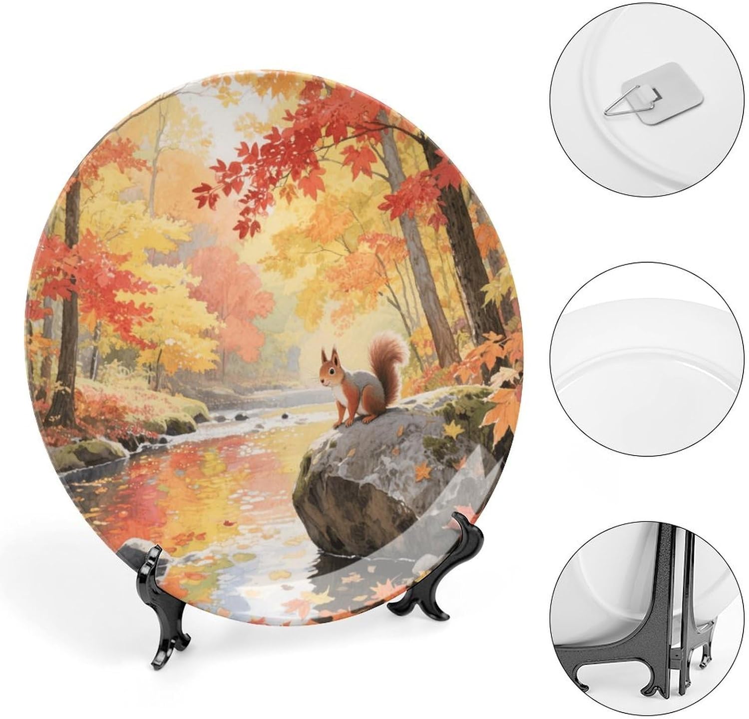 Bone China Decorative Plates A Maple Forest in Autumn Ceramic Decorative Plate Wall Decor with Display Stand Ceramic Ornaments for Wall Hanging Decoration