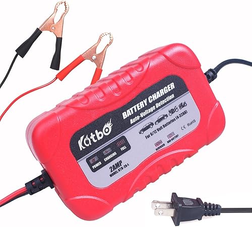 KATBO Mantenedor de cargador de batería inteligente de 2 amperios, 6 V, 12 V, tecnología sellada, plomo ácido, cargador de batería para autos, 4