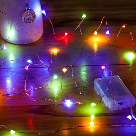 Mikasol Fairy Lights Battery Operated, 1 Pack Mini 3*AAA Battery Powered Copper Wire Led Starry String Lights Firefly Lights for Bedroom, Christmas, Parties, Decoration (5m/16ft Multi Color)