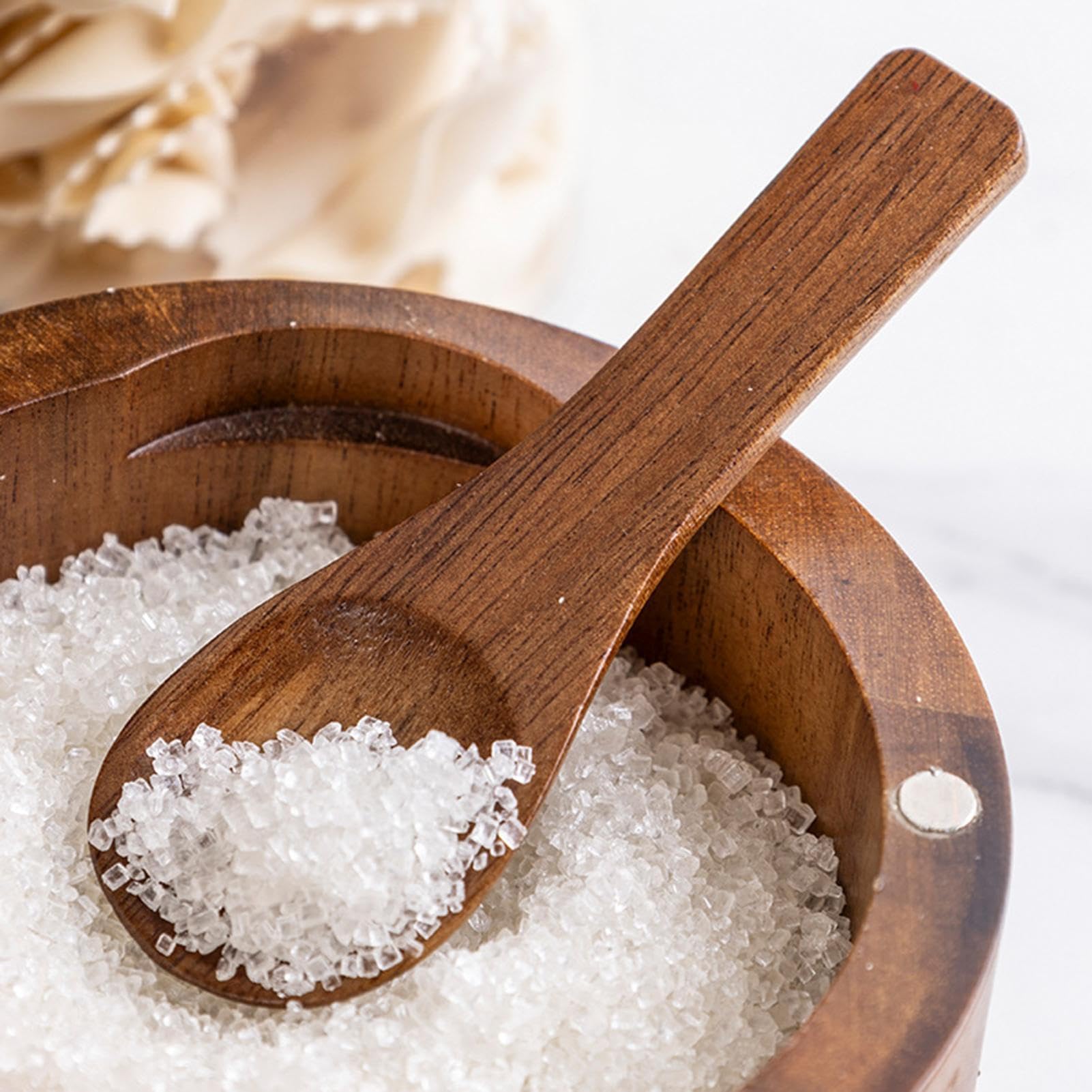 Portasale rotondo in legno con coperchio e cucchiaio, adorabile contenitore per sale e pepe a doppio strato, in legno naturale, per organizzare condimenti sul piano di lavoro della cucina, marrone