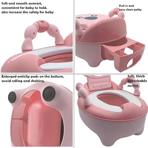 Miniatura 3 de HTTMT - Baby Kids Pink Bear Asiento de inodoro portátil para entrenamiento para ir al baño con almohadilla para niños pequeños, cómodo asiento suave