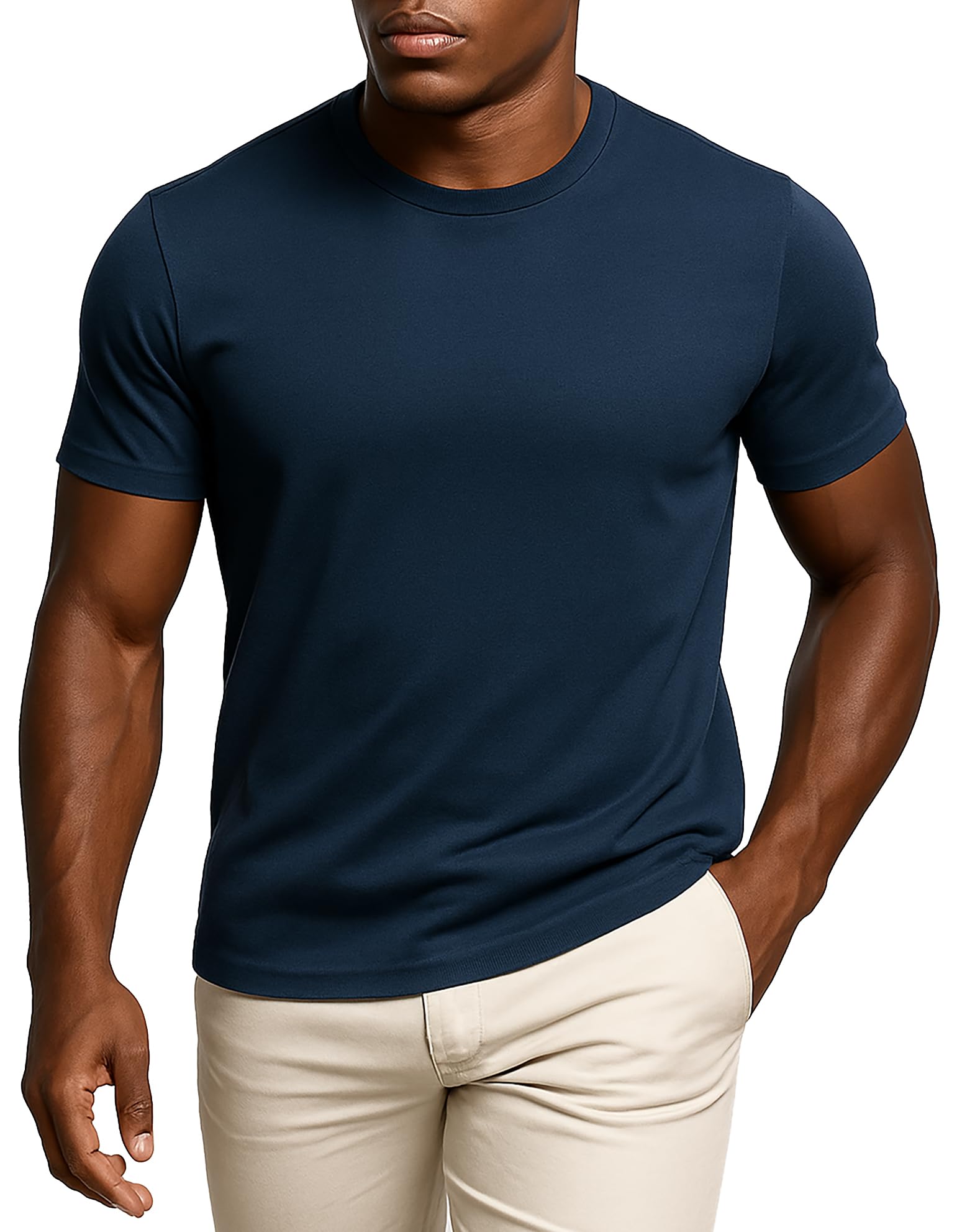 Leif Nelson T-Shirt Herren Sommer Rundhals-Ausschnitt (Blau, Größe XXL), Slim Fit Herren-T-Shirt 100% Baumwolle, Basic Männer T-Shirt Kurzarm
