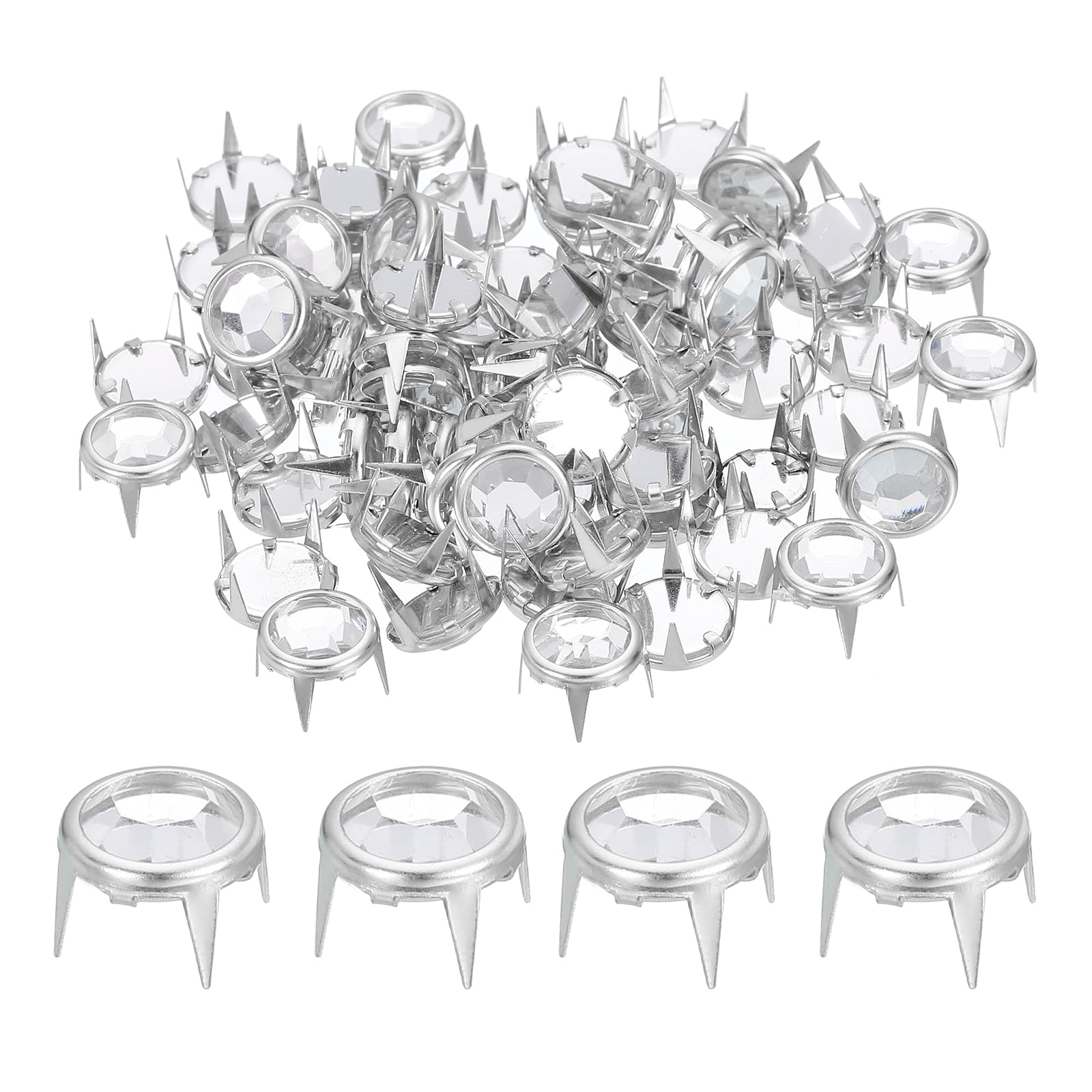uxcell 80 Pcs Rhinestone Studs, 10mm Round Rivets Crystal Claw Beads Nailhead Punk Spikes Decorative Rivets for DIY Leather Craft Fabric Clothes Belt