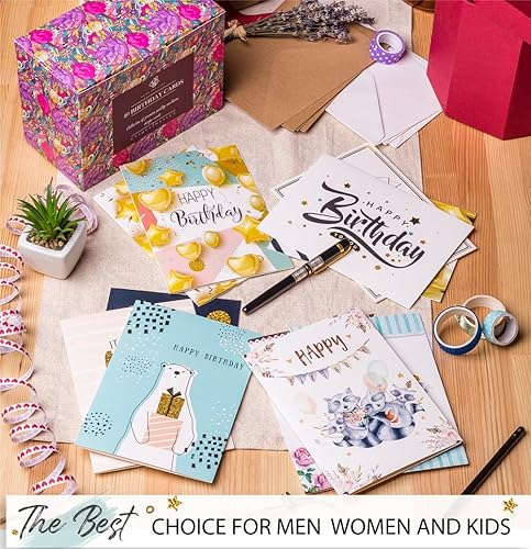 Miniatura 4 de Surtido de tarjetas de feliz cumpleaños, tarjetas de cumpleaños a granel, juego de caja variada de 5 x 7 pulgadas, paquete de 40 diseños únicos con