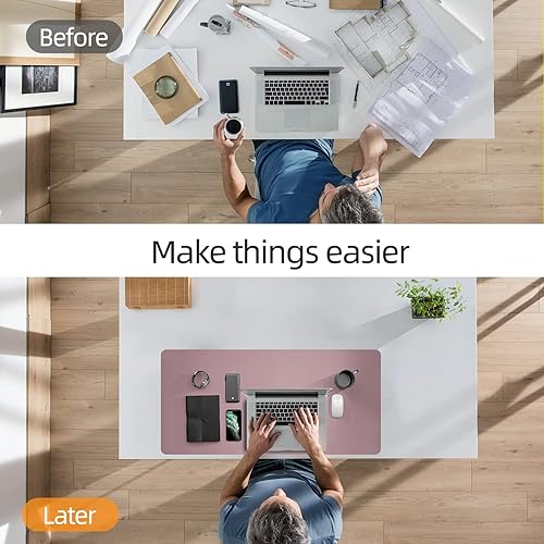Miniatura 6 de YSAGi Tapete de escritorio de oficina, 23.6 x 13.7 pulgadas, ultra fino, impermeable, de piel sintética, protector de escritorio para teclado y