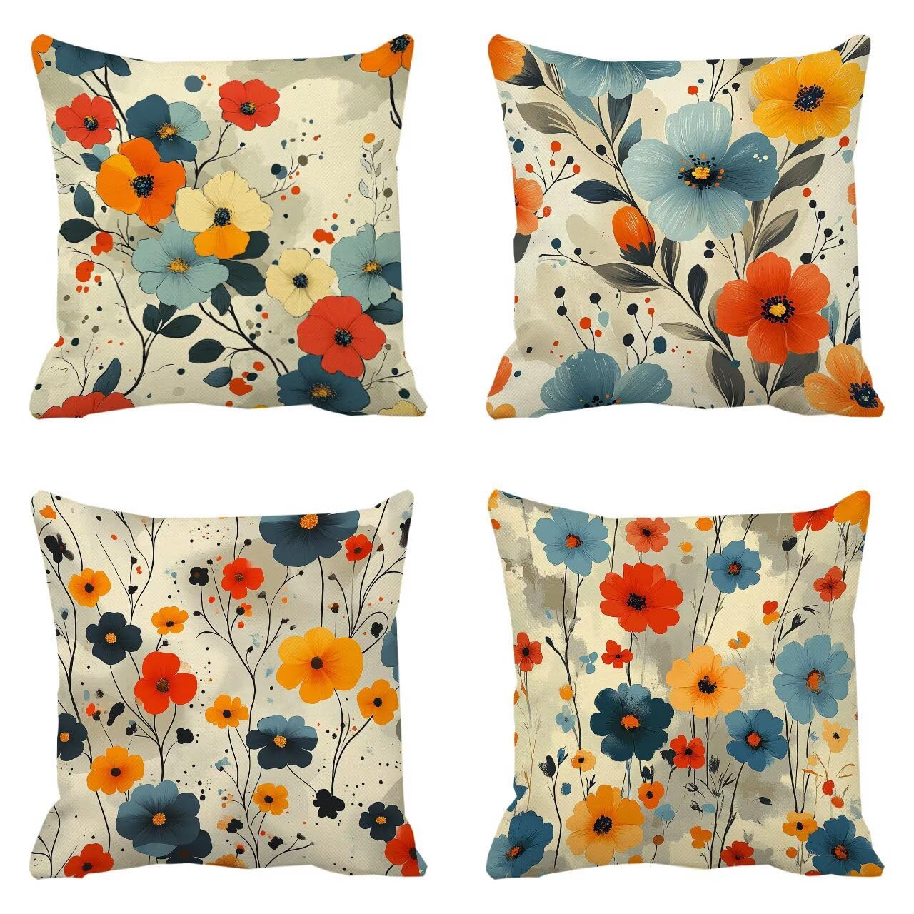 Juego de 4 Fundas Cojines Rural Flores (5) 45 x 45 cm Fundas Cojines, Decoración Moderna Cojin Exterior, para Sofá salón Coche Cama Sillas Decoración, Cuadrado Terciopelo Sofá Cojín Exterior m-475