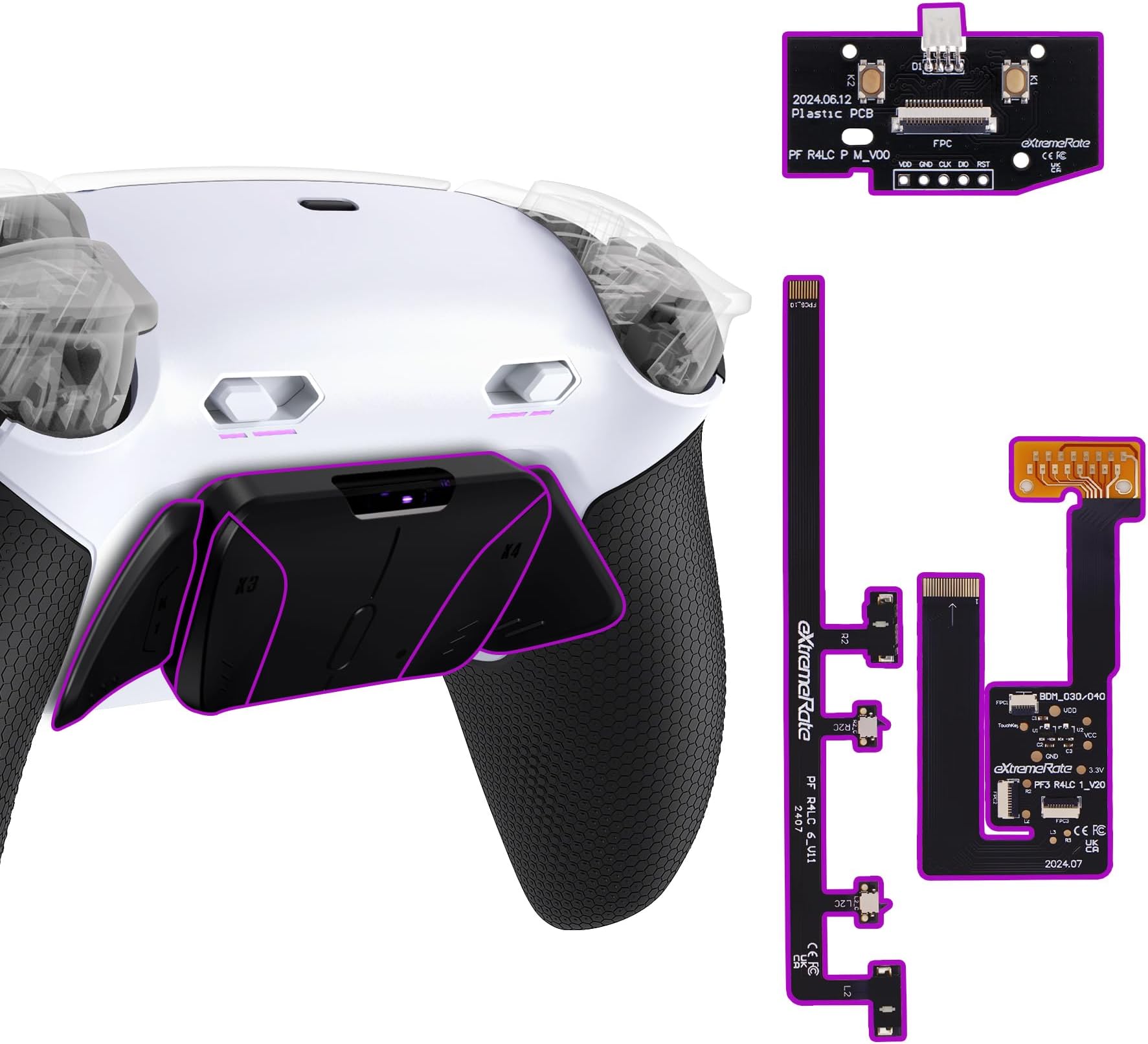 eXtremeRate RISE4 Plus MAX Back Paddles Kit with Clicky Trigger Stops & Rubberized Grip for PS5 Controller BDM-030 040 050, Black Remappable Back Buttons Kit for PS5 Controller - White Black