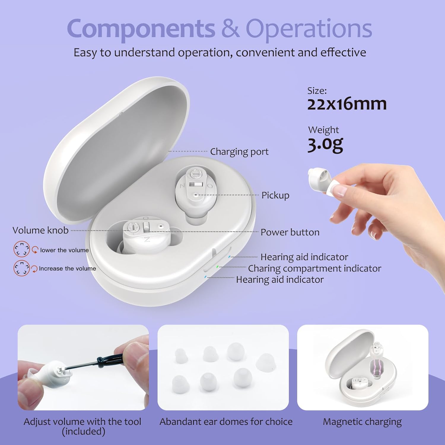 Hearing Aids For Seniors Rechargeable With Noise Cancelling Hearing Aids Rechargeable Severe Hearing Loss With Portable Charging Case (White)