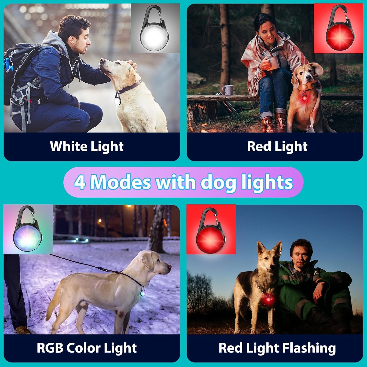 2Pack LED Wiederaufladbare Hundehalsband Lichter Clip-On Mit RGB Farbe - Haustier Sicherheits Beleuchtung für Hundegeschirr - Nacht Wandern Camping