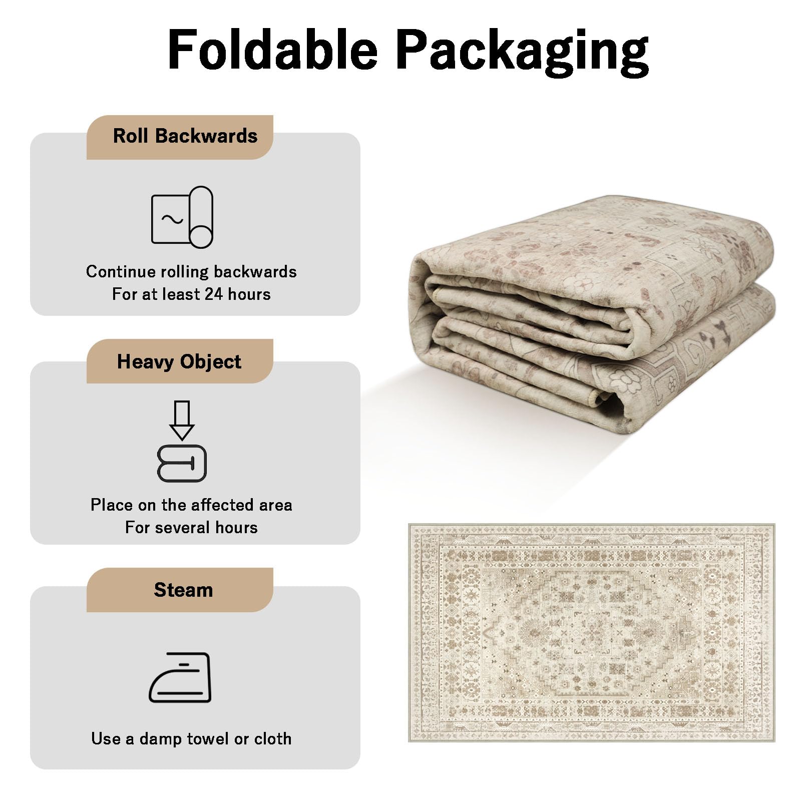 Capslpad Washable Rugs Living Room 240x340cm Distressed Vintage Area Rugs Non-Slip Traditional Oriental Bedroom Carpet Low Pile Thin Floor Mat Rug for Dining Room Kitchen Office Decor Beige - Image 2