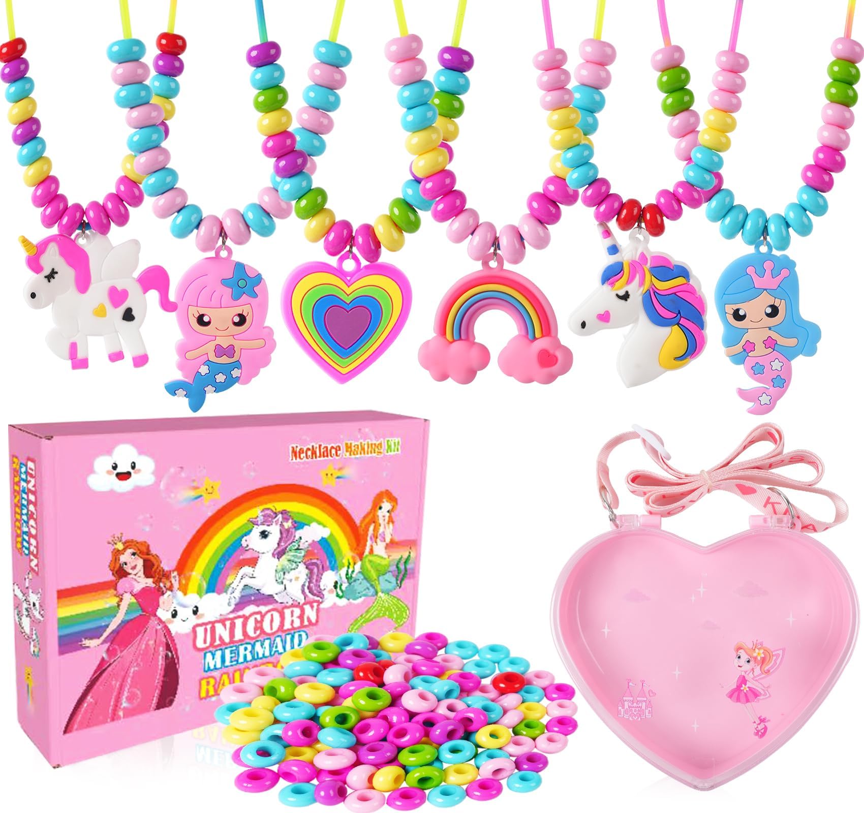 Jewelry Making Kit for Girls Unicorn Mermaid Charm Necklace Making Supplies Beads Set Birthday DIY Arts and Crafts for Girls