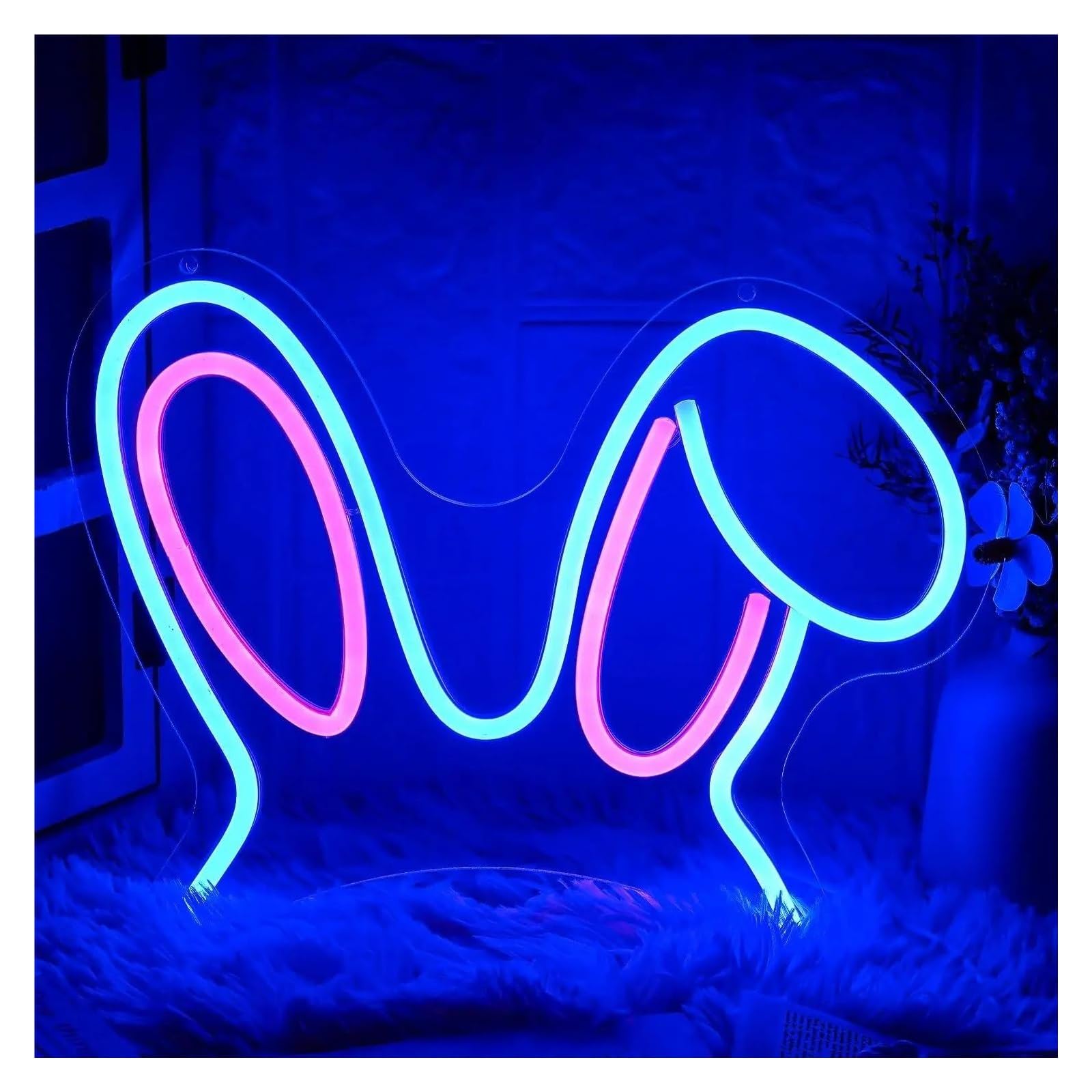 SHOUXI Sign Lamp Rabbit Ears Neon, USB Powered Dimmable Neon, Suitable for Bedrooms, Parties 24x31cm