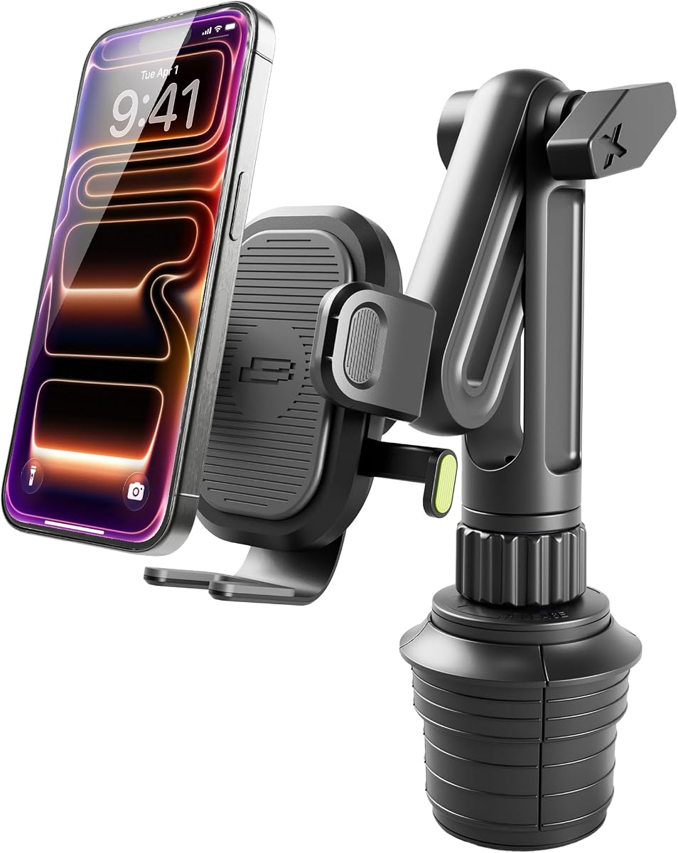 OneClick Cup Phone Holder for Car, 360° Rotation Expandable Base | OneClick car phone mount with twist-to-expand base, folding support legs, and secure hold for smartphones up to 4.2 inches
