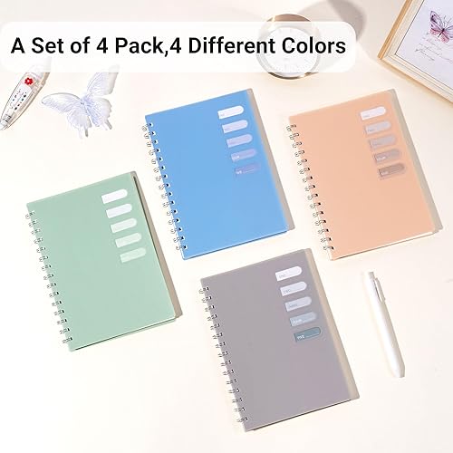 Miniatura 6 de Yoment Paquete de 4 cuadernos en espiral A5, cuaderno encuadernado en espiral de tapa dura de 5.7 x 8.25, 160 páginas con rayas universitarias, para