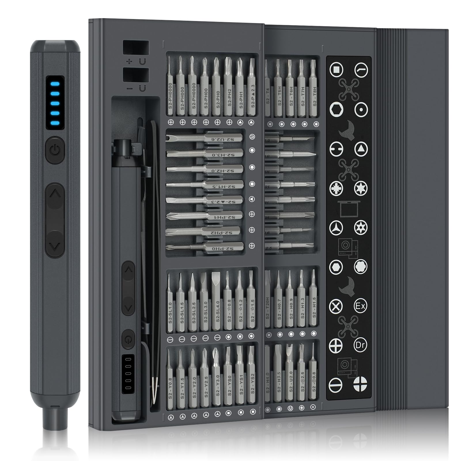 Electric Screwdriver Set Precision Electric Screwdriver Led Light and 5 Torque Settings 64 Magnetic Bits Mini Electric Screwdriver