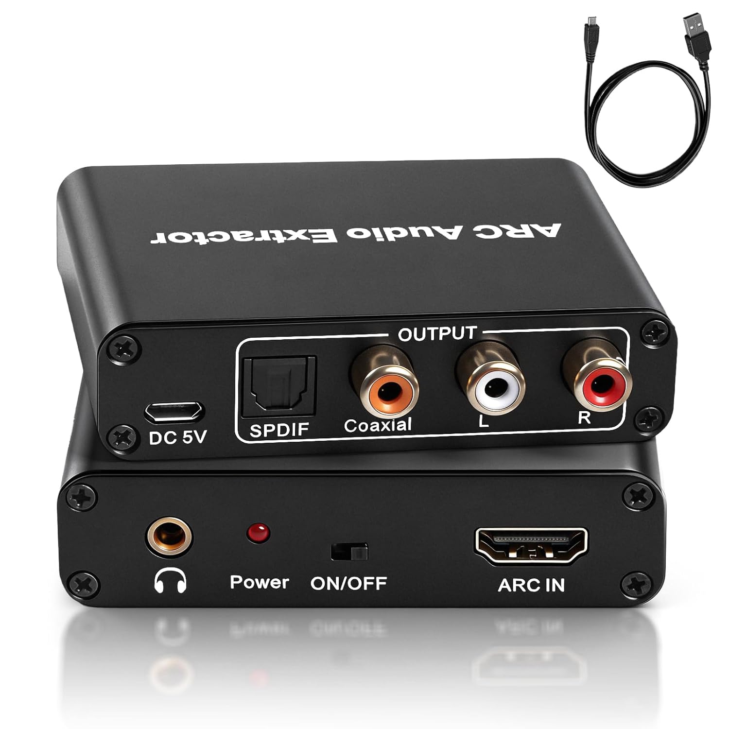 HDMI ARC Audio Extractor, ARC Audio Extractor,Digital to Analog Converter with Optical, Coaxial, RCA & 3.5mm Output, Supports 192KHz, 5.1 Surround Sound for TV and Speakers, Plug-and-Play