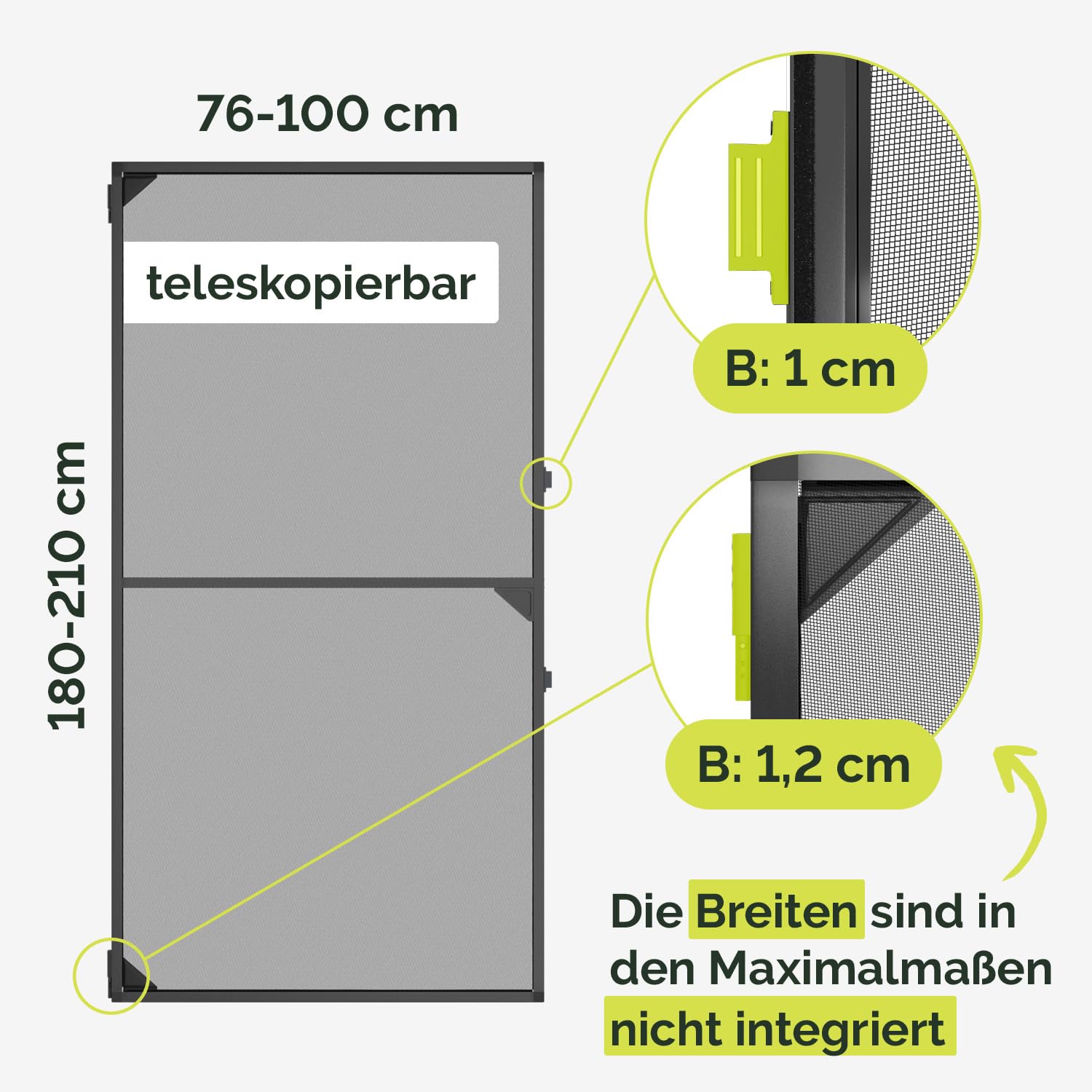 Nematek Insektenschutz Tür Teleskoprahmen - schmale Fliegengitter Tür mit Rahmen für Balkon & Terrasse - teleskopierbare Fliegengitter Tür - Montage erfolgt ohne Zusägen (Anthrazit, 100 x 210 cm)