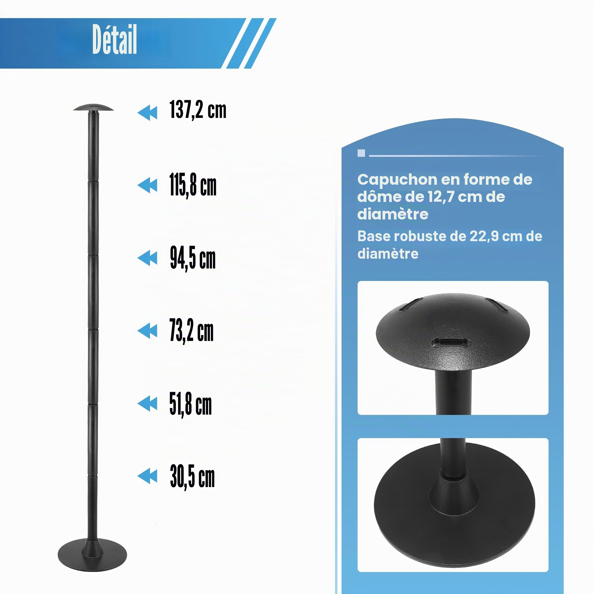 X AUTOHAUX Lot de 2 poteaux de Support de bâche de Bateau réglables en Hauteur de 30,5 cm à 137,2 cm