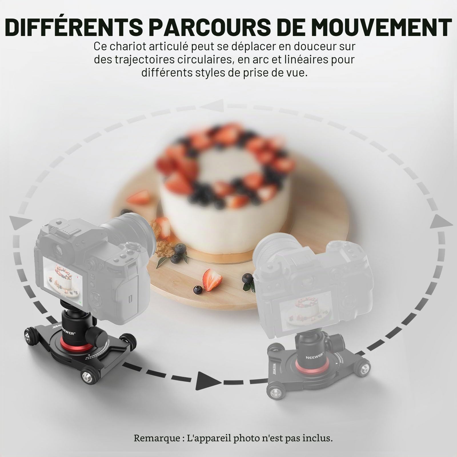 NEEWER Dolly SD001 Appareil Photo Coulissant avec rotule et Pince pour téléphone Portable 4 Roues panoramique à 360° Compatible avec caméra sans Miroir Mini Caméscope GoPro iPhone et téléphones