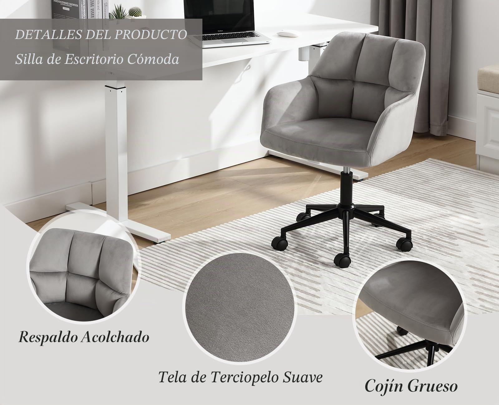 Ya-Home Silla Oficina Silla Escritorio Ergonómico con Ruedas,Gris