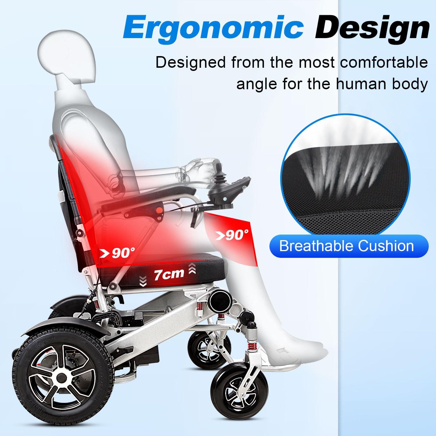 WEYRAL Sedia a rotelle elettrica pieghevole, divisibile, con luce a LED e custodia, larghezza seduta 51 cm, pieghevole, 2 sedie a rotelle elettriche da 12Ah, per anziani e disabili