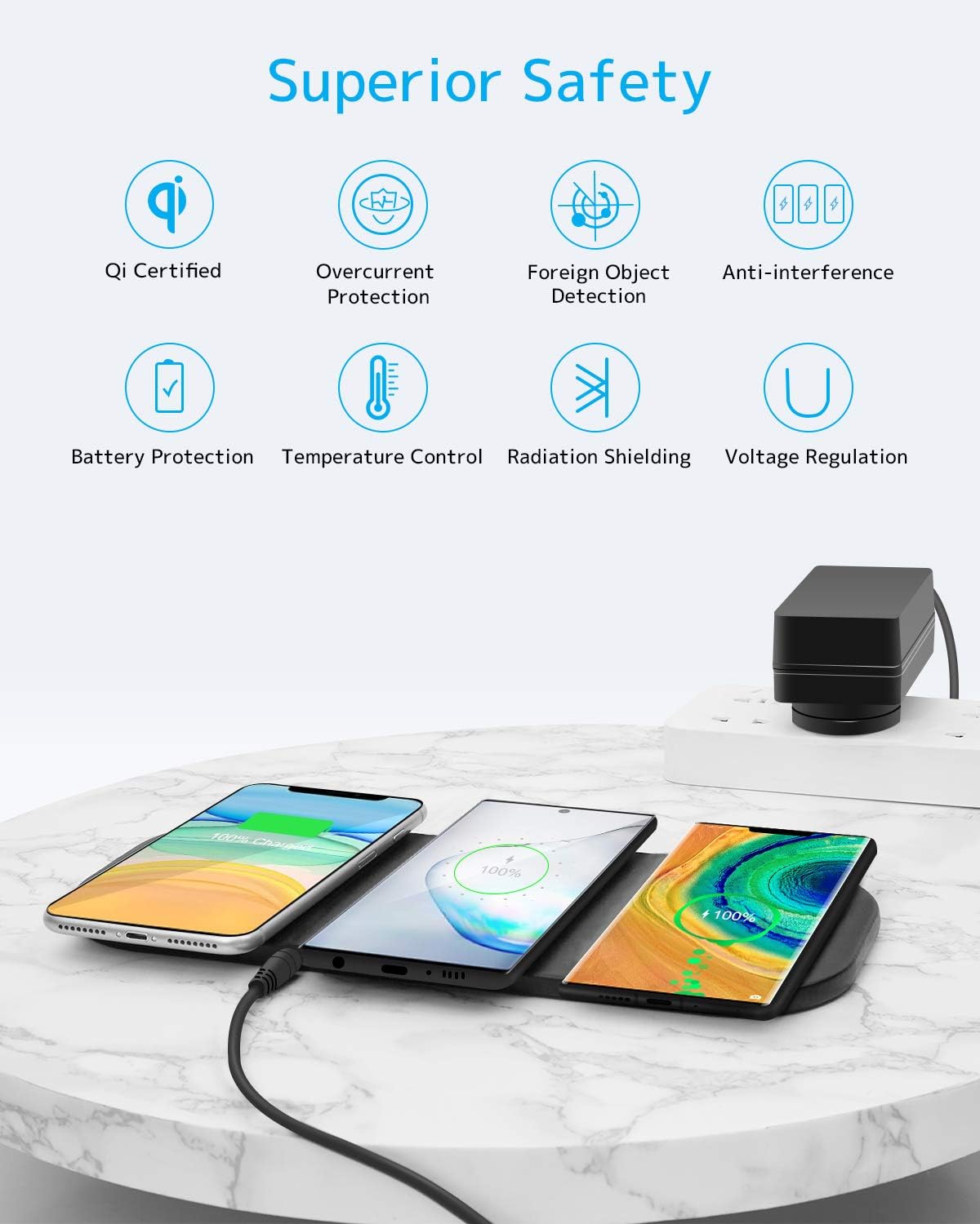 🛒 Flаѕh Sаlе 3x10W Wireless Charging Pad, ZealSound Qi-Certified Ultra-Slim Fast Triple Wireless Charger Station for Multiple 3 Devices & New Airpods Leather W/AC Adapter for All Qi Enabled Phones(Black) Blасk Frіdау - 40% оƒƒ 3x10W Wireless Charging Pad, ZealSound Qi-Certified Ultra-Slim Fast Triple Wireless Charger Station for Multiple 3 Devices & New Airpods Leather W/AC Adapter for All Qi Enabled Phones(Black)
