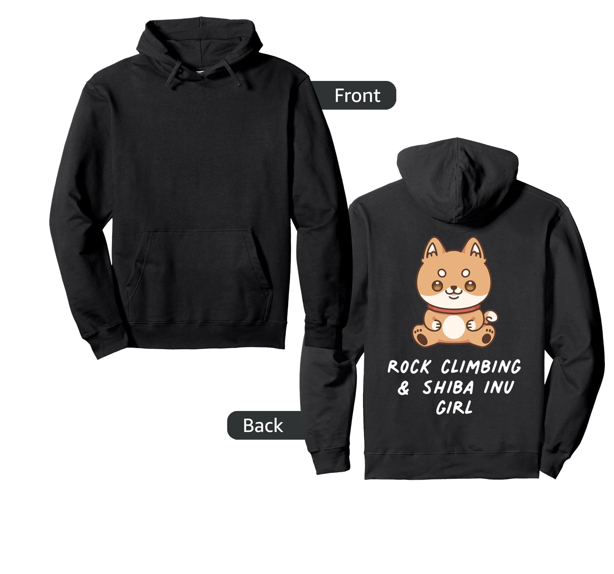 Rock Climbing & Shiba Inu Girl Kawaii Sports Japanese Dog Pullover Hoodie, Black - Image 3