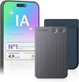 Gravador de voz com IA, gravador de áudio Plaud Note c/capa, controle de aplicativo, transcrição e resumo com tecnologia de IA, suporte a 112 idiomas (Note preta com estojo azul escuro)