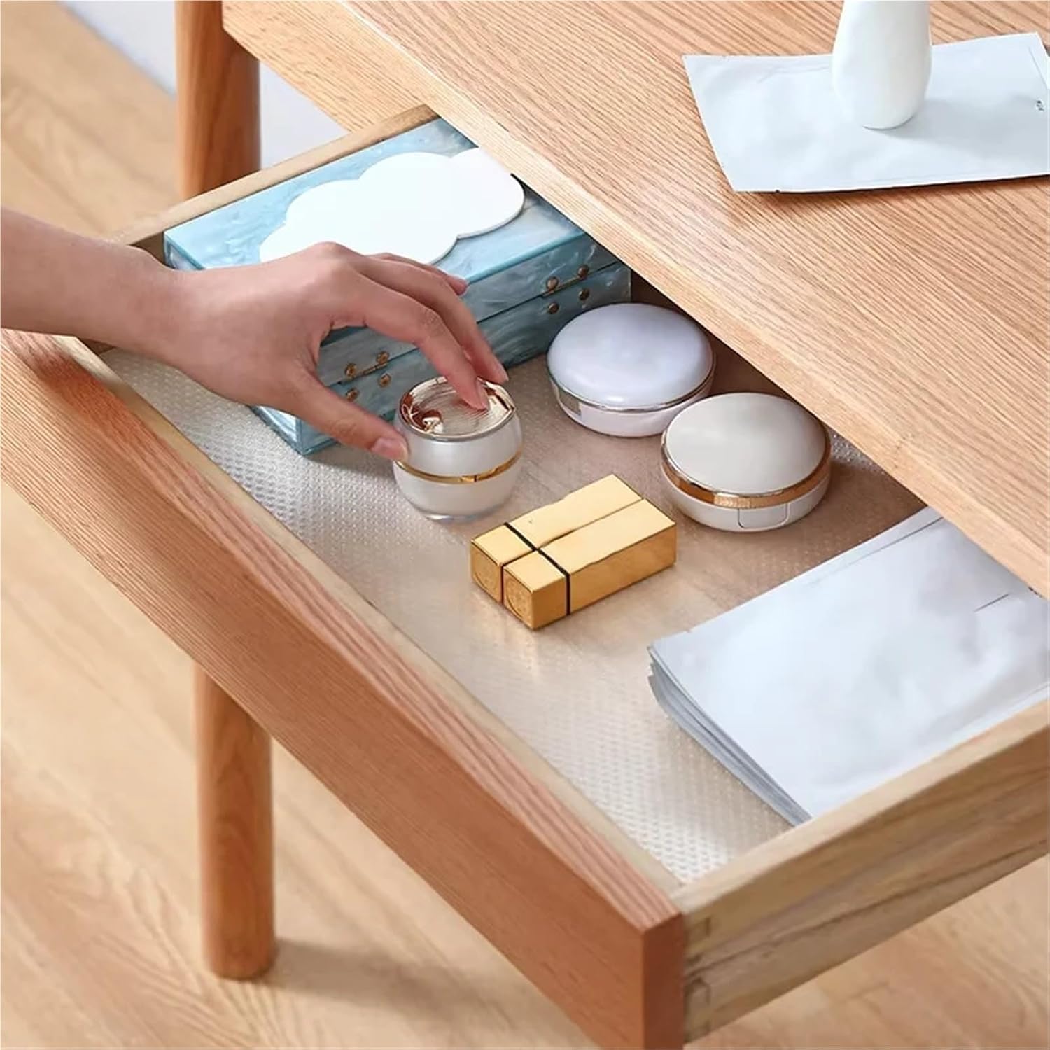 Shelf Liners EVA Cabinet Mat Refrigerator Drawer Shelf Cover Liners Non Slip Waterproof Closet Placemat Table Pad(White-Thicken,30x300cm)