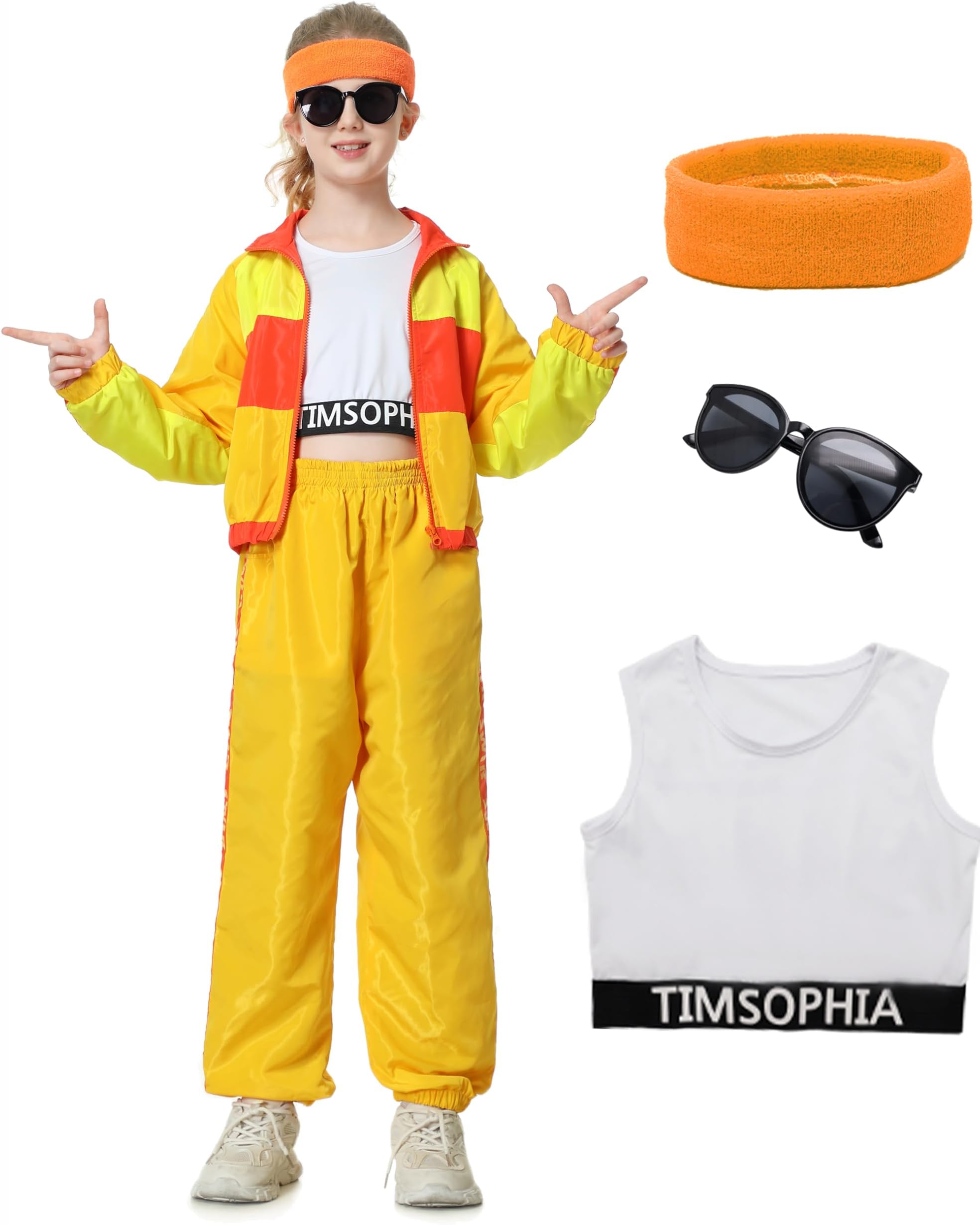 TIMSOPHIAHip Hop Dance Costume, 5 Pcs Dance Outfit for Girls, Modern Jazz Team Performance Clothes, Girls Dance Wear Sets