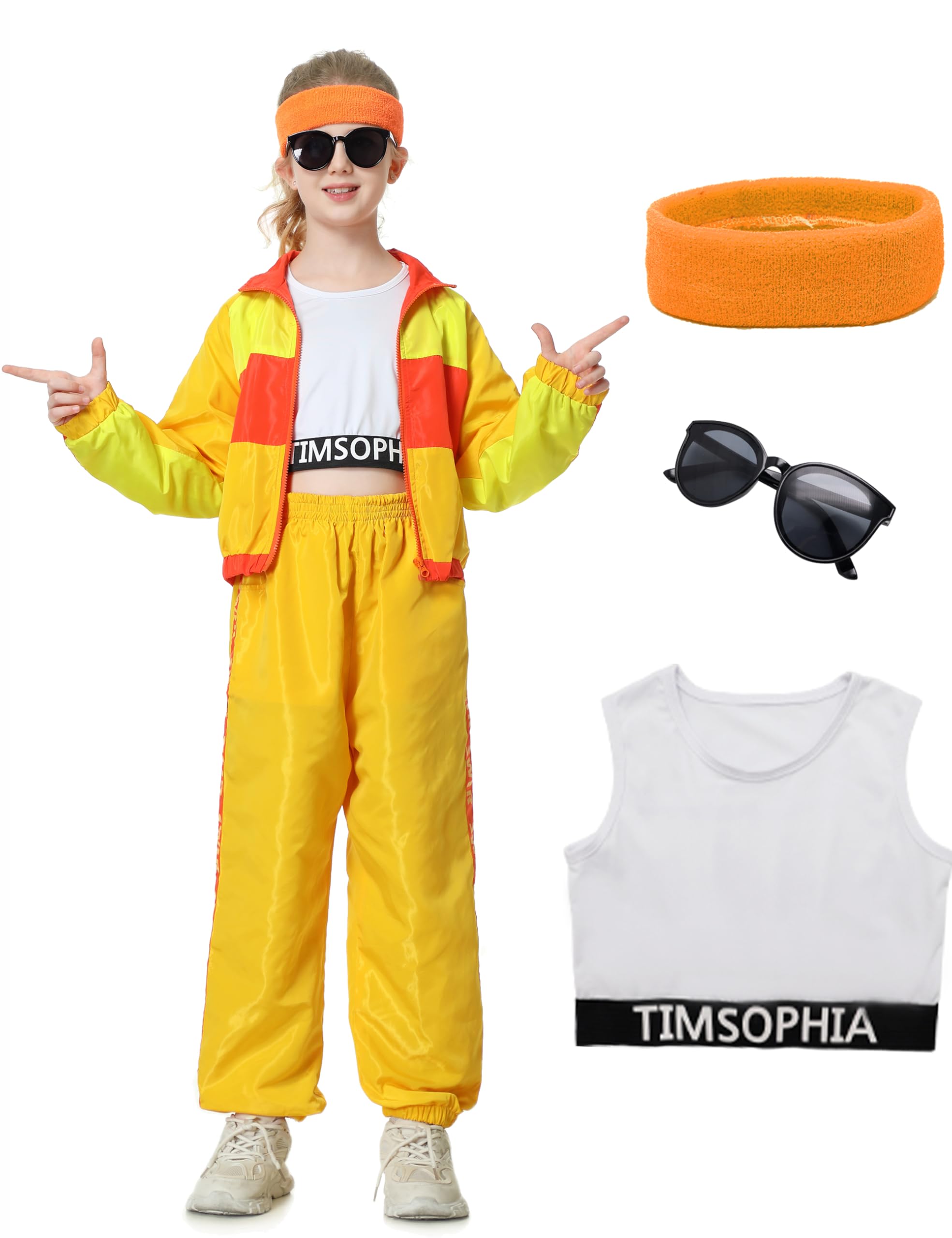 TIMSOPHIAHip Hop Dance Costume, 5 Pcs Dance Outfit for Girls, Modern Jazz Team Performance Clothes, Girls Dance Wear Sets
