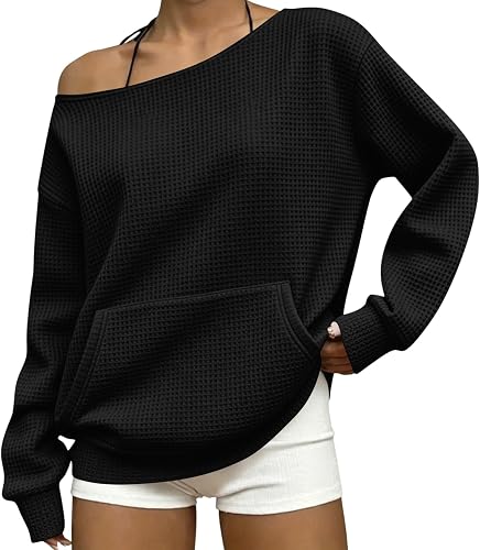 Coal2ToalPW Off the Shoulder Long Sleeve Tops Women Oversized Drop Shoulder Long