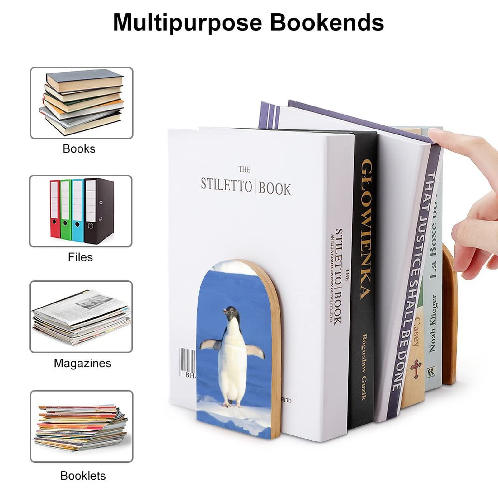 Amazon.co.jp: ペンギン ブックエンド 棚用 木製ブックスタンド