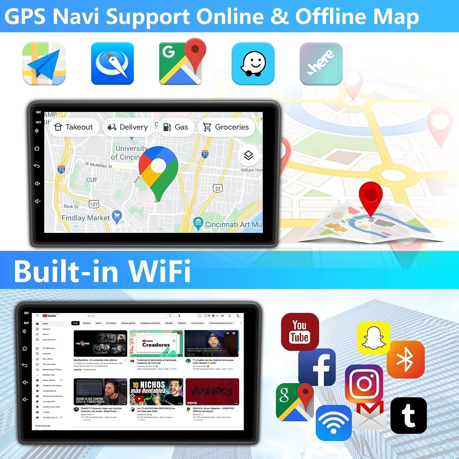 Plug and Play 10.1 Inch Android 15 GPS Car Stereo Upgrade 4GB+64GB for Jeep Wrangler JK 2007-2018 Dodge Ram 1500 2500 2009 2010 2011 2012 Grand Cherokee with Wireless CarPlay Android Auto Bluetooth FM